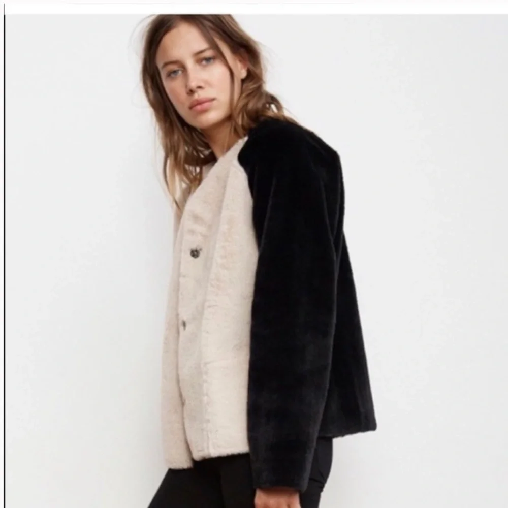 Velvet by Graham & Spencer Colorblock Faux Fur Jacket L